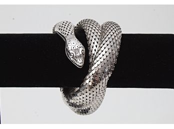 Stunning Vintage Whiting & Davis Signed Silver Tone Mesh 3 Coil Snake Bracelet