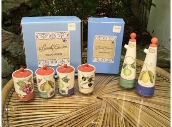 'Sarah's Garden' WEDGWOOD Canister & Cruet Set - BRAND NEW IN BOXES - Paid $125 USD (Hard To Find)