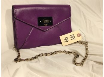 NY-47 Beautiful KATE SPADE Purple Leather Handbag With Gold Box Chain GREAT SHAPE !