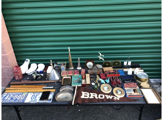 D218 Huge Table Lot Of Antiques And Vintage, Tons Of Interesting Smalls, A Little Of Everything!