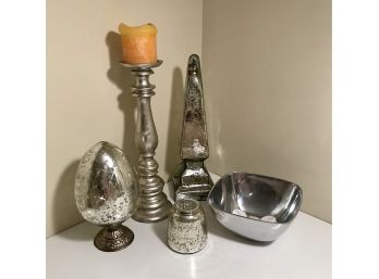 Set Of 5 Shimmery Decorative Silver Pieces