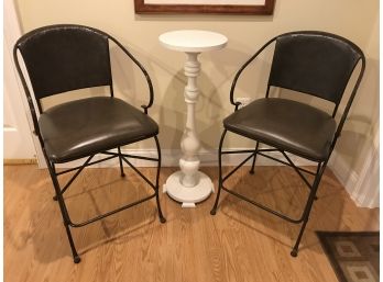 Pair Of High Quality Wrought Iron Chairs And Wooden High Top Table