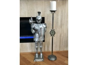 Knight In Shining Armor And Tall Candle Stick Decorations