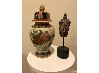 Buddha Head And Oriental Style Urn