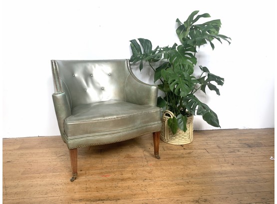 Green Leather Studded Vintage Club Chair
