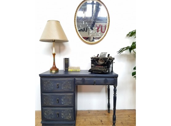 Deep Blue Desk With Light Gold Accents -