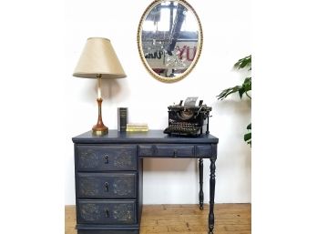 Deep Blue Desk With Light Gold Accents -