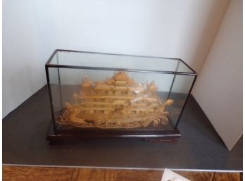Wooden Chinese Ship Under Glass