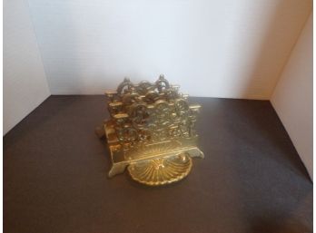 Brass Letter Holder Desk Top Ornate  With Shell Stamp Area