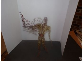Mixed Metal Brass Wire  Sculpture Swordsman With Shield