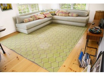 ABC Carpet & Home Madeline Weinrib Amagansett Green Toned Area  Rug W/Cream & Brown Lattice Trellis Design