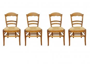 Set Of 4 Country French Style Dining Chairs W/Rush Seats