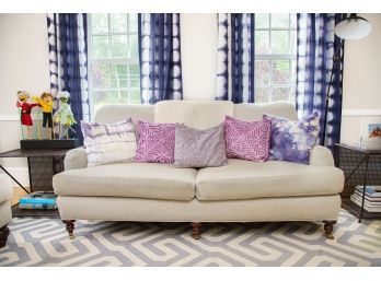 Modern English Roll Arm Style Sofa With Caster Front Feet