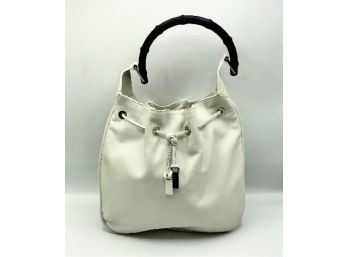 Beautiful White Leather Bamboo  Genuine Gucci Handbag