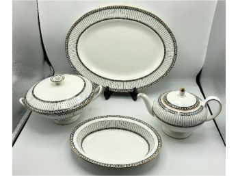 Beautiful Wedgwood Colonnade Accessory Pieces ~ Teapot, 2 Covered Dishes, Platter & Vegetable Bowl ~