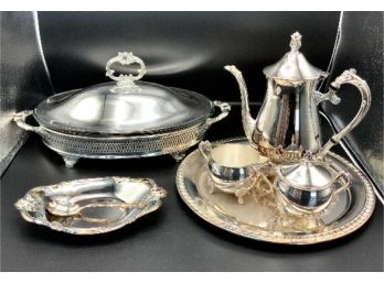 Beautiful Silver Plate Lot ~Coffee Server Set , Covered Dish & More ~