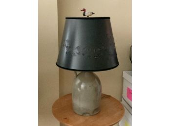 Jug Lamp W/ Stenciled Lamp Shade And Duck Finial