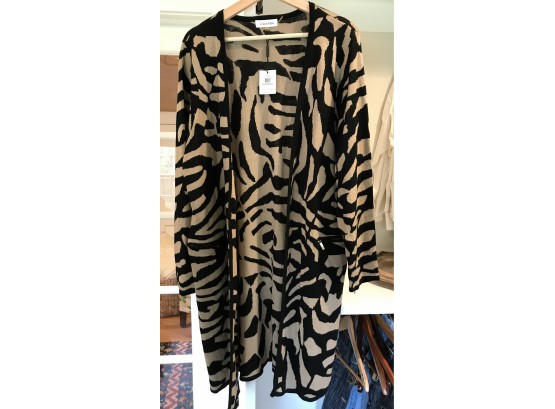 Calvin Klein Black And Tan Zebra Print Long Sweater