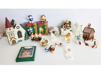 Assortment Of Holiday & Christmas Ornaments, Salt & Pepper Shakers & Decor