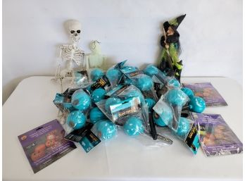 Assortment Of New & Pre Owned Halloween Light Up Glow Torches, Pumpkin Carving Decor And Figurines