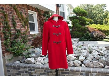 Micheal Kors Red Hooded Wool Toggle Coat