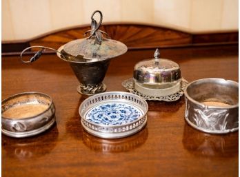 Silverplate Lidded Butter Dish Wine Coasters & More