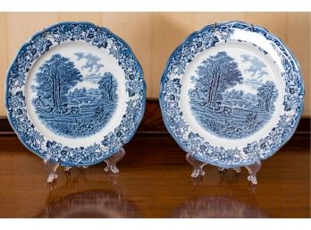 Two Blue & White Willoware Plates