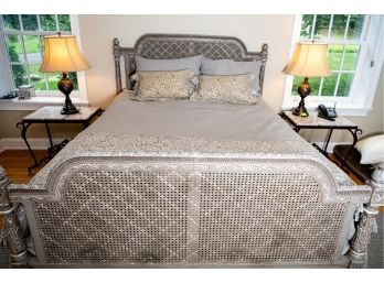 Elegant Lillian August French Cane & Wood Queen Bed