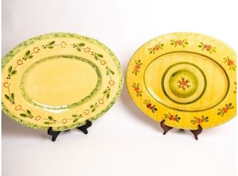 Two Large Ceramic Yellow Serving Platters