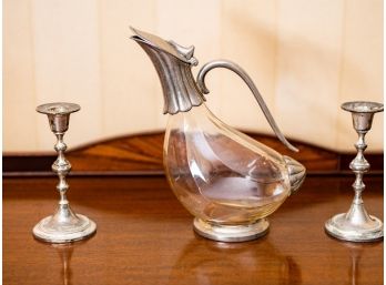Silverplate Candle Holders & Decanter