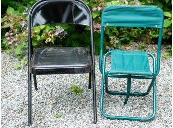 Green Canvas Masters Chair And Black Metal Folding Chair