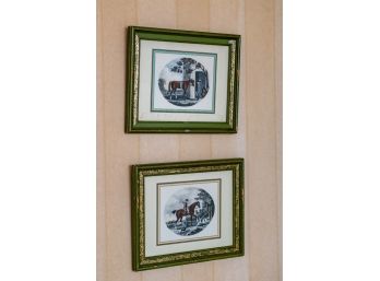 Two Wooden Framed Horse Pictures