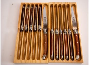 Two Sets Of Six Laugiole Steak Knives