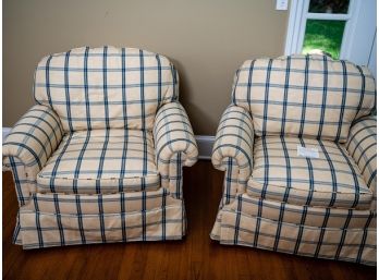 Pair Of Plaid Rolled Arm Club Chairs