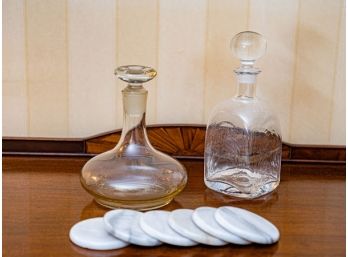 Two Decanters & Marble Coasters