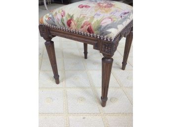 Vintage Rooster Needlepoint Carved Stool