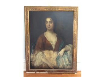 Antique Oil On Canvas Portrait Of Lady