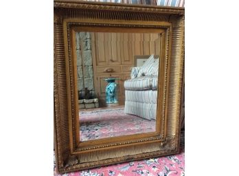 Large Gold Framed Mirror With Green And Cream Accents