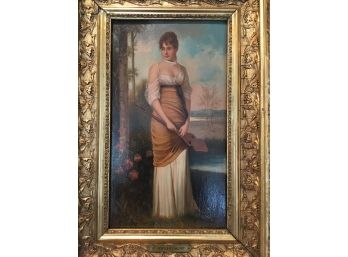 Antique Signed Hausknecht Oil On Board Portait Of Lady