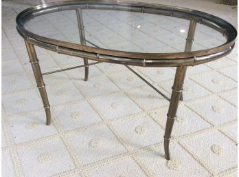 Glass Top Oval Faux Bamboo Cocktail Table