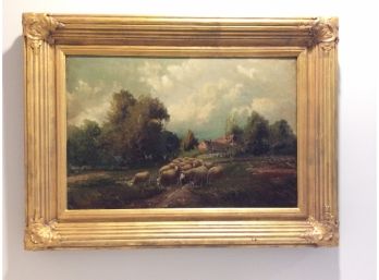 Early 20  C. Country Scenes  With Sheep's  Oil On Canvas  Signed And Date 1911?