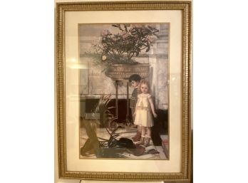 Gold Tone Framed Print Of A Young Boy And Girl