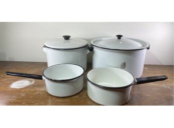 Vintage • Flintsone • Porcelain Enamelware Pot & Pan Group