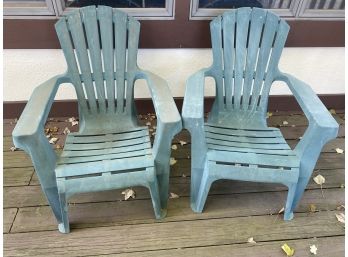 Pair - Green Plastic Adirondack Chairs