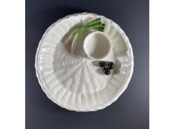 Vintage • Functional Art • Veggie & Dip Serving Dish • 3 Dimensional High Relief Green Onion And Olives