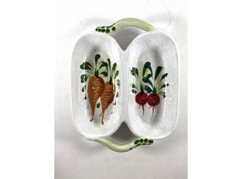 Vintage • Hand Painted Italian Porcelain Double Bowl Vegetable Serving Dish