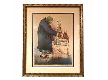 Seymour Rosenthal • Artist Signed Lithograph • The Pretzel Lady • 68/350