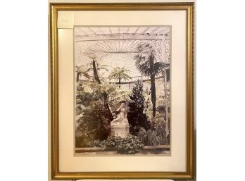 Lovely Framed Watercolor Print • Female Figure Amidst Tropical Fauna