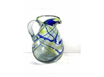 Hand Blown • Art Glass Water Pitcher With Pontil