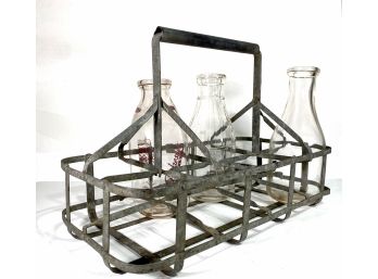 Antique • Glass Milk Bottles In Metal Crate The John P. Smith Company New Haven